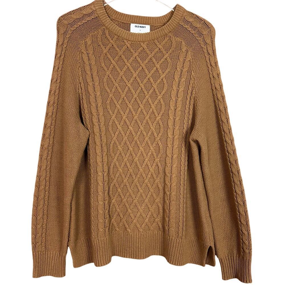 Old Navy Womens Camel Brown Cable Knit Pullover Sweater Size XL